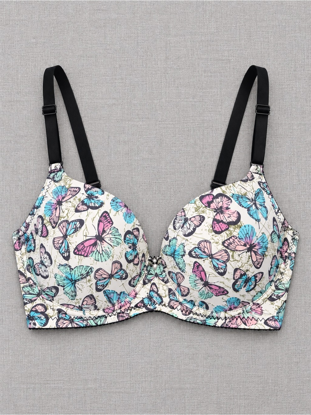 🍒3/33$ Women’s Butterfly Print T-Shirt Bra - Black Straps